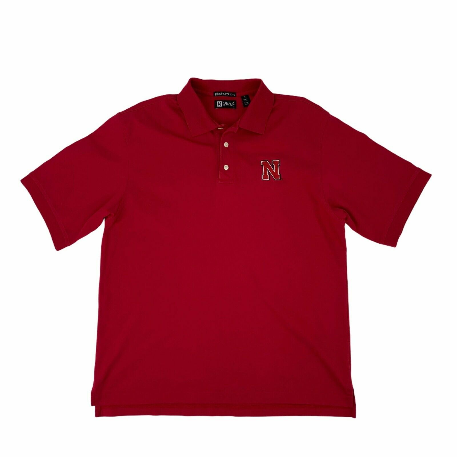 Nebraska Cornhuskers Polo Shirt Men Size L Short Sleeve Platinum Dry Pima Cotton